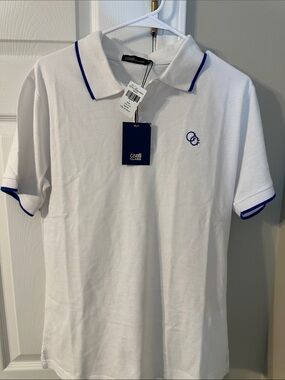 Cavalli Class White Polo with Blue Contrast Piping